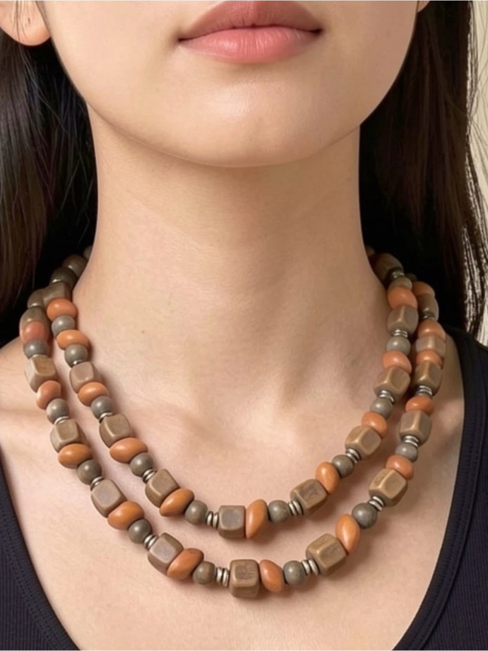Wood Bead Vintage 70s Statement Necklace 19” Chunky Bohemian Earthy Tribal Boho